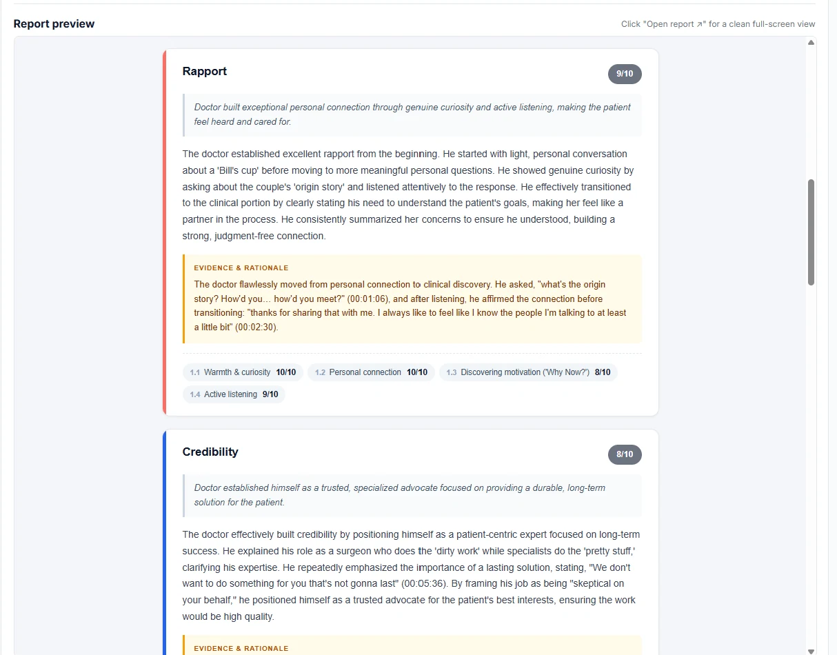 Report detail · evidence and rationale