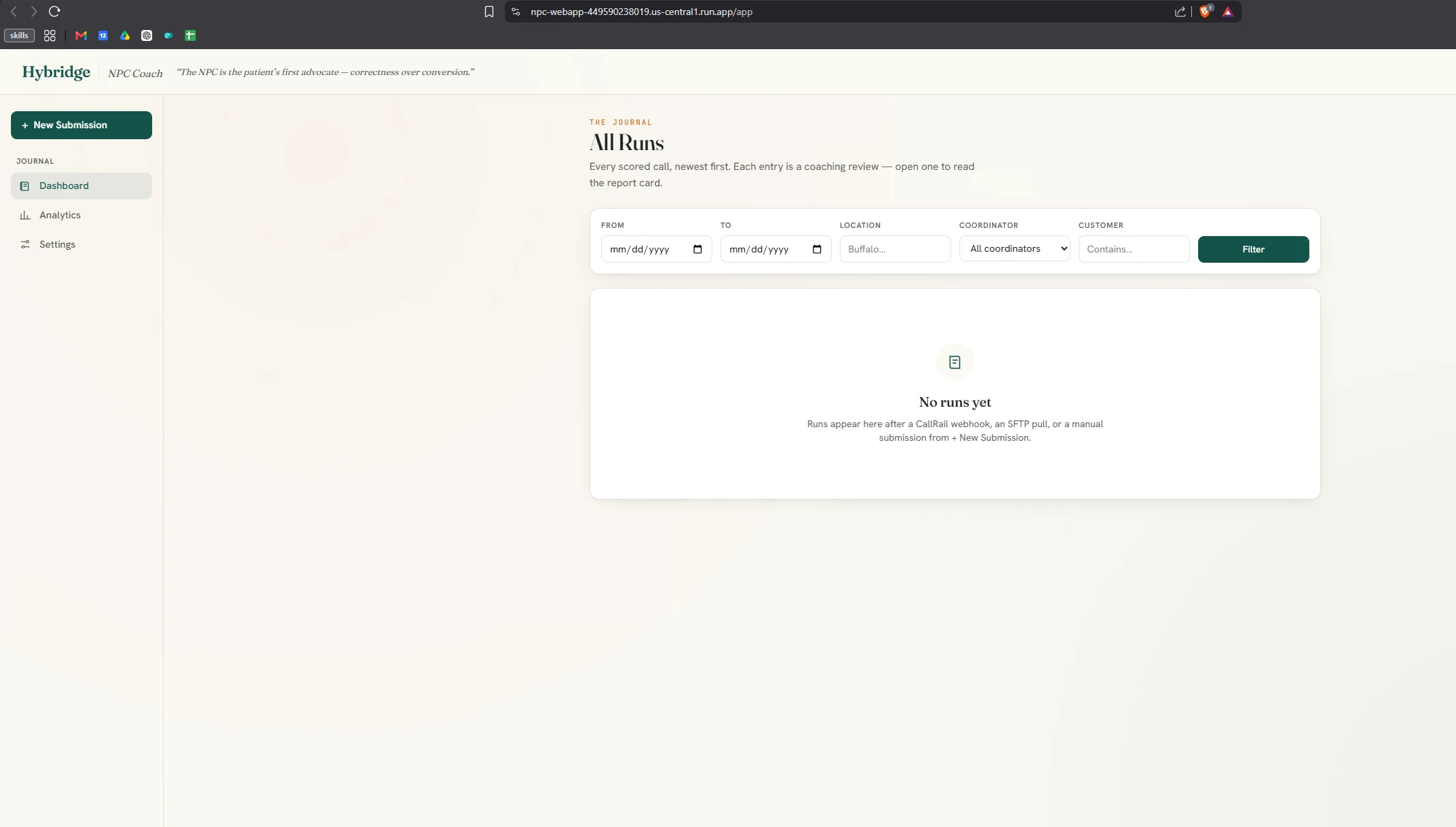 All runs dashboard