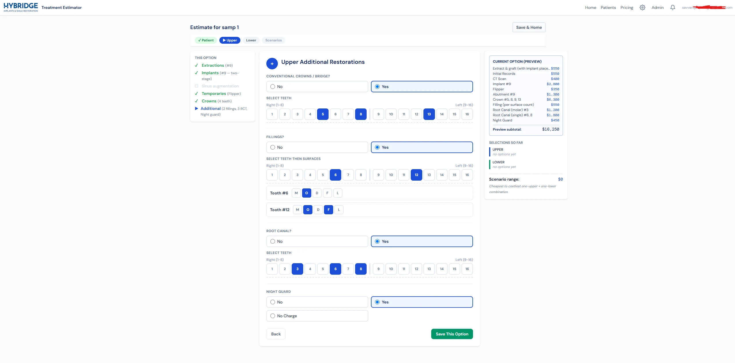 Estimate wizard · tooth and procedure selection